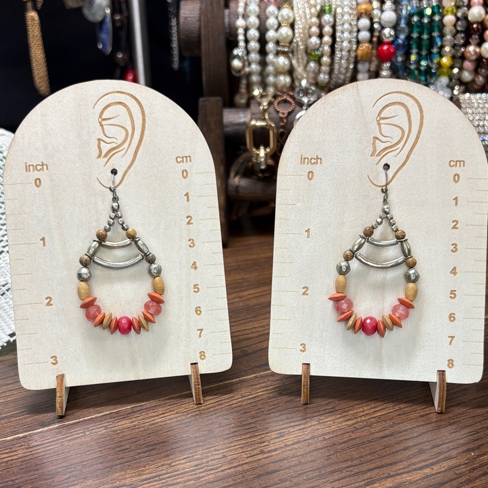 Coral and Silver Tone Earrings